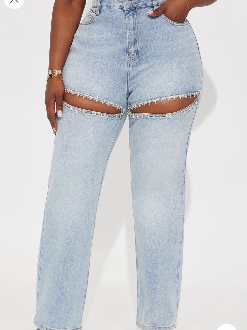 Fashion Nova Light Blue Straight Leg Jeans with Thigh Cutouts